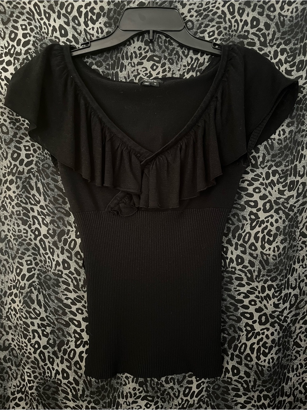 XOXO Black Ruffled Knit Tank Top